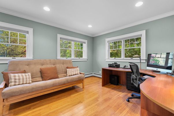 Home Office, Interior, Recessed Lighting, Wood Texture Flooring