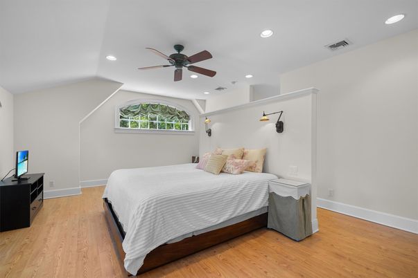 Bedroom, Interior, Recessed Lighting, Wood Texture Flooring