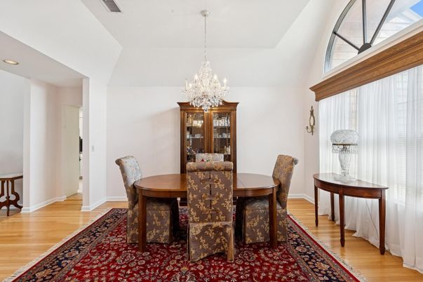 Chandelier, Dining room, Interior, Recessed Lighting, Wood Texture Flooring