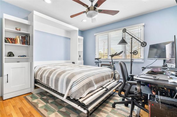 Bedroom, Home Office, Interior, Recessed Lighting, Wood Texture Flooring