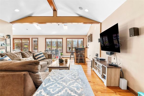Interior, Living room, Recessed Lighting, Wooden Beams, Wood Texture Flooring