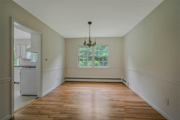 Chandelier, Empty room, Interior, Kitchen, Pendant Lights, Wood Texture Flooring