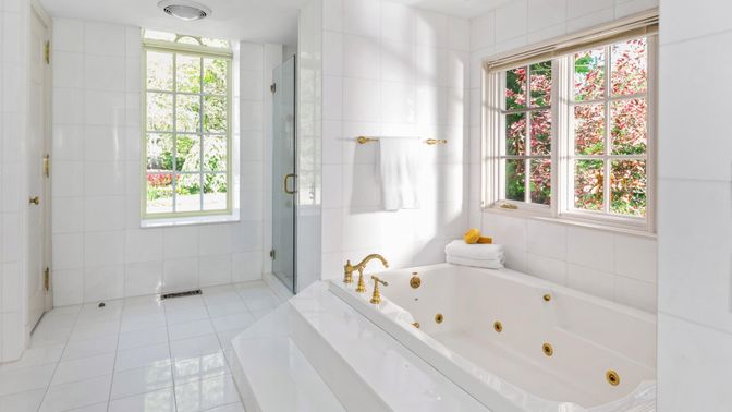 Bathroom, Glass Shower, Interior, Recessed Lighting