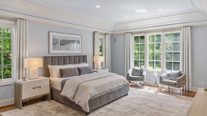 Bedroom, Interior, Recessed Lighting, Wood Texture Flooring