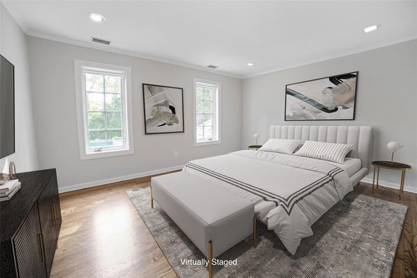 Bedroom, Interior, Recessed Lighting, Wood Texture Flooring