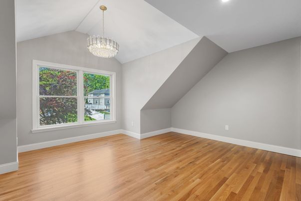Chandelier, Empty room, Interior, Recessed Lighting, Wood Texture Flooring