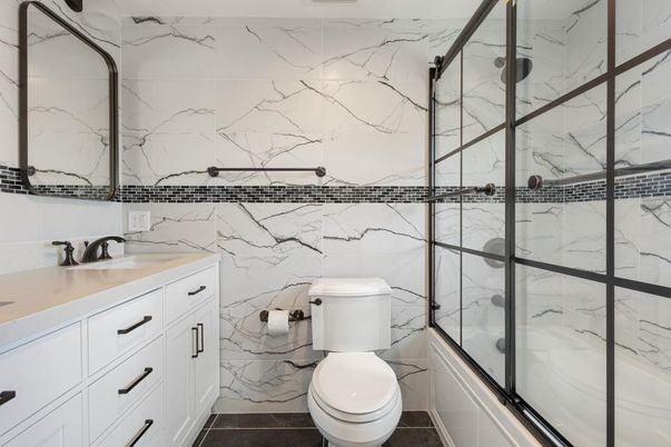 Bathroom, Glass Shower, Interior, Marble Walls