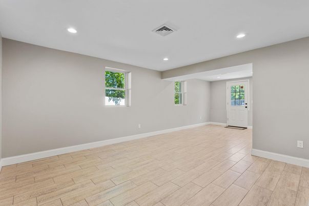 Empty room, Interior, Recessed Lighting, Wood Texture Flooring