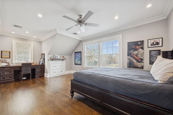 Bedroom, Home Office, Interior, Recessed Lighting, Wood Texture Flooring