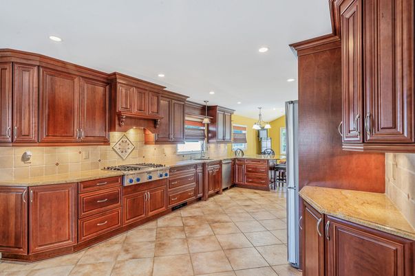 Interior, Kitchen, Pendant Lights, Recessed Lighting, Stainless Steel Appliances, Tile Countertops