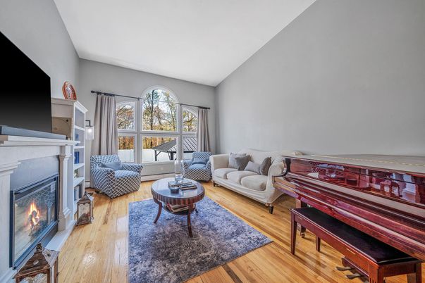 Fireplace, Interior, Living room, Piano, Wood Texture Flooring