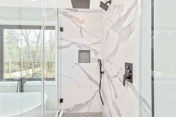 Bathroom, Glass Shower, Interior, Marble Walls