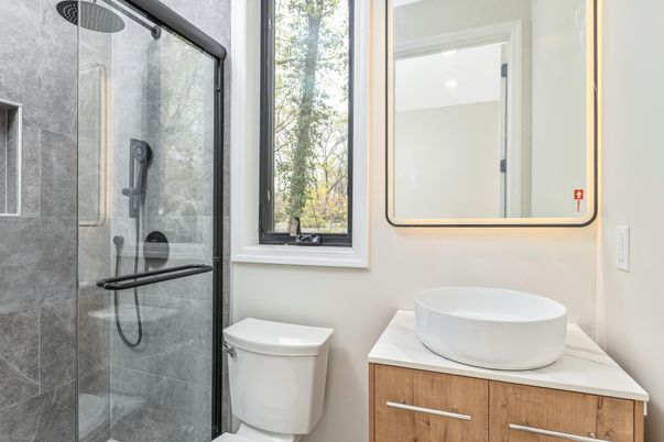 Bathroom, Glass Shower, Interior, Recessed Lighting