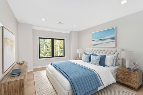 Bedroom, Interior, Recessed Lighting, Wood Texture Flooring