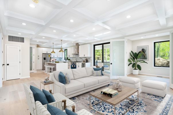 Interior, Kitchen, Living room, Pendant Lights, Recessed Lighting, Wood Texture Flooring