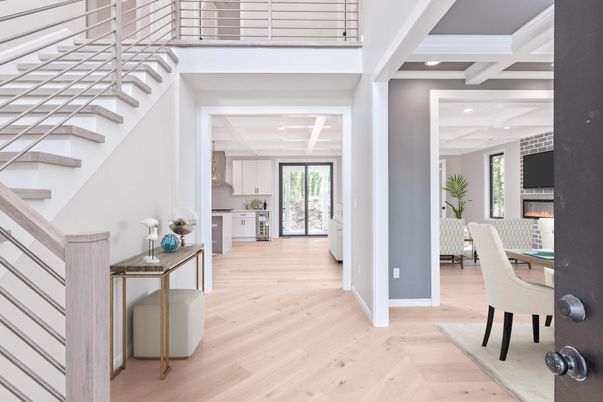 Fireplace, Interior, Recessed Lighting, Wood Texture Flooring