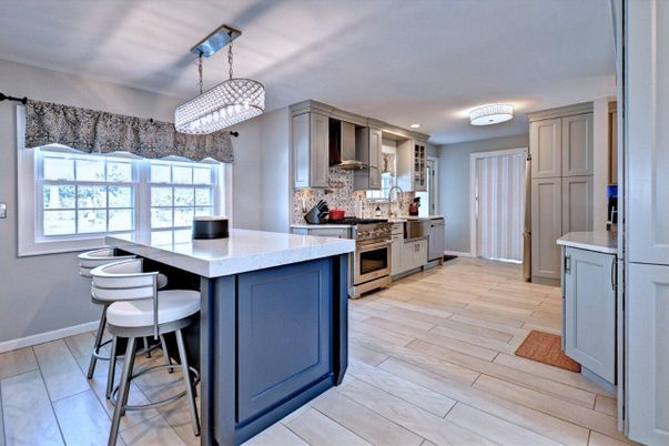 Interior, Kitchen, Pendant Lights, Stainless Steel Appliances, Wood Texture Flooring