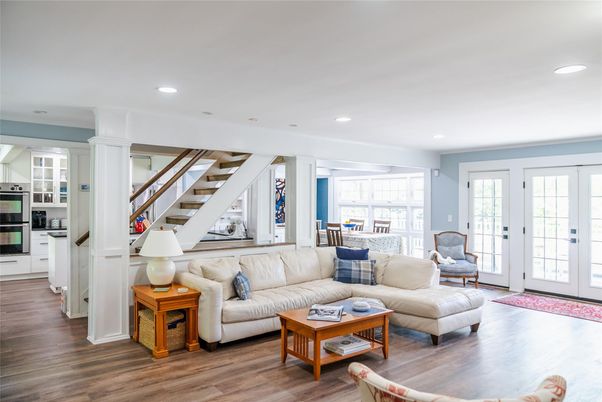 Interior, Kitchen, Living room, Recessed Lighting, Stainless Steel Appliances, Wood Texture Flooring