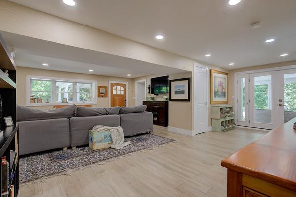 Interior, Living room, Recessed Lighting, Wood Texture Flooring