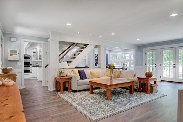 Interior, Kitchen, Living room, Recessed Lighting, Stainless Steel Appliances, Wood Texture Flooring