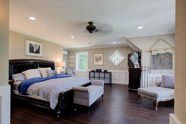 Bedroom, Interior, Recessed Lighting, Wood Texture Flooring