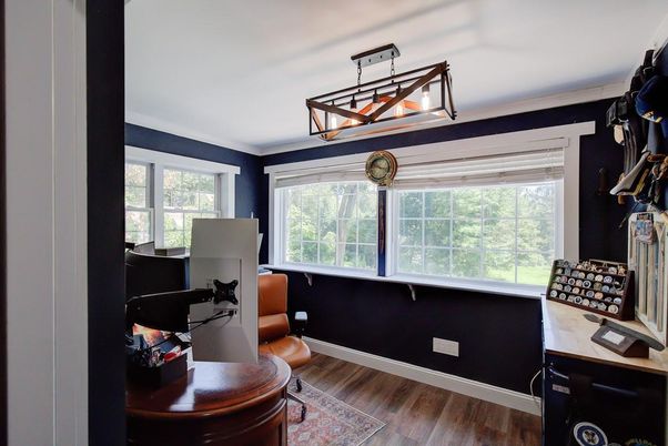 Home Office, Interior, Pendant Lights, Wood Texture Flooring