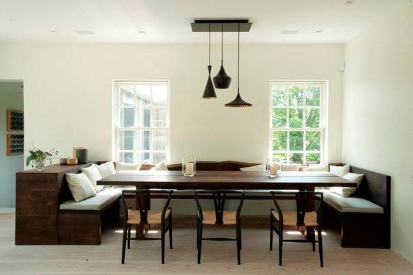 Dining room, Interior, Pendant Lights, Recessed Lighting, Wood Texture Flooring