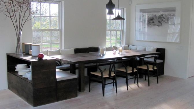 Dining room, Interior, Pendant Lights, Wood Texture Flooring
