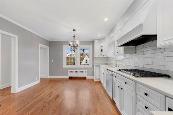 Chandelier, Interior, Kitchen, Recessed Lighting, Wood Texture Flooring