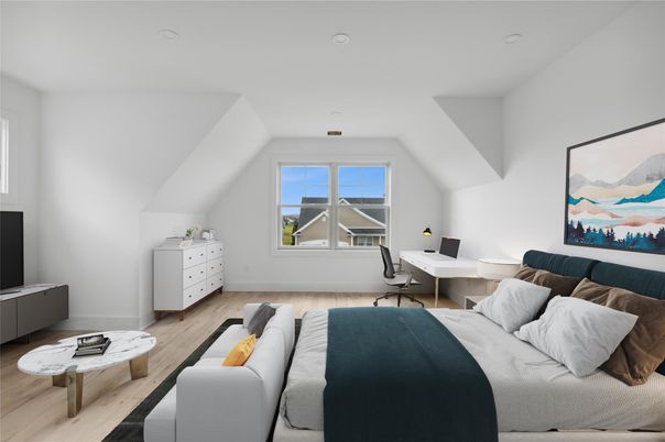 Bedroom, Home Office, Interior, Recessed Lighting, Wood Texture Flooring
