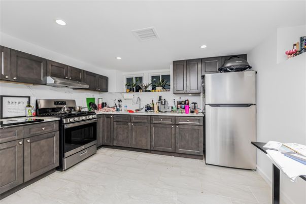 Interior, Kitchen, Marble, Recessed Lighting, Stainless Steel Appliances