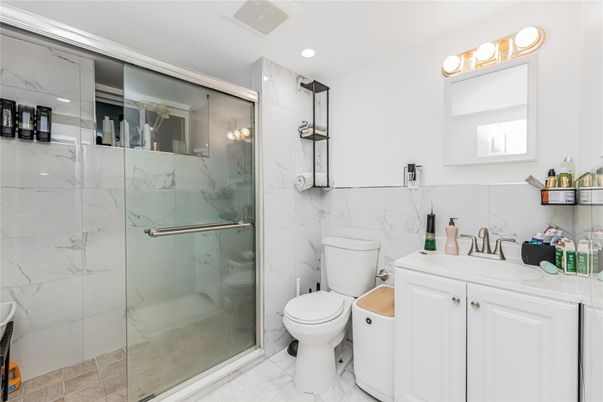 Bathroom, Glass Shower, Interior, Marble, Marble Walls, Recessed Lighting