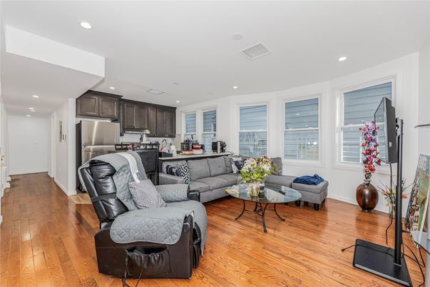 Interior, Kitchen, Living room, Recessed Lighting, Stainless Steel Appliances, Wood Texture Flooring