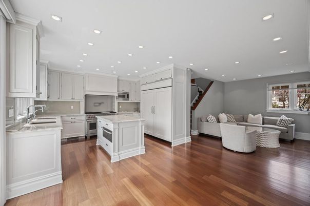 Interior, Kitchen, Living room, Recessed Lighting, Wood Texture Flooring