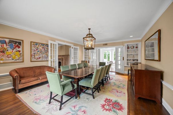 Dining room, Interior, Recessed Lighting, Wood Texture Flooring