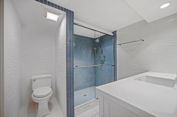 Bathroom, Glass Shower, Interior, Recessed Lighting