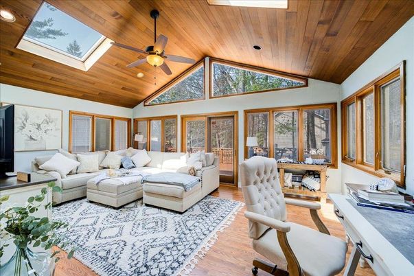 Home Office, Interior, Living room, Recessed Lighting, Wooden Ceilings, Wood Texture Flooring