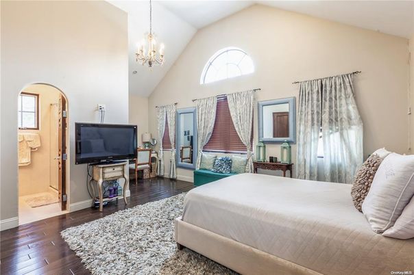 Bedroom, Chandelier, Interior, Wood Texture Flooring