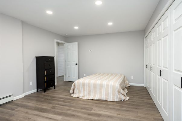 Bedroom, Interior, Recessed Lighting, Wood Texture Flooring