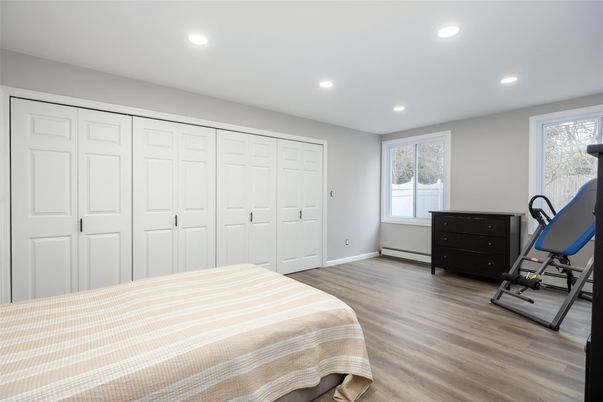 Bedroom, Fitness Equipment, Interior, Recessed Lighting, Wood Texture Flooring