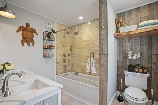 Bathroom, Glass Shower, Interior, Pendant Lights, Recessed Lighting