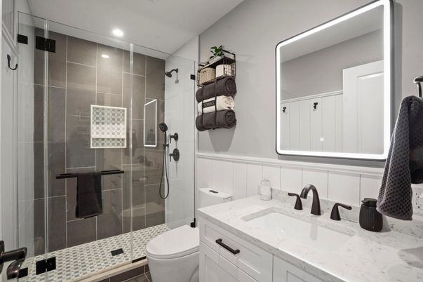 Bathroom, Glass Shower, Interior, Recessed Lighting