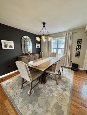 Dining room, Interior, Pendant Lights, Wood Texture Flooring