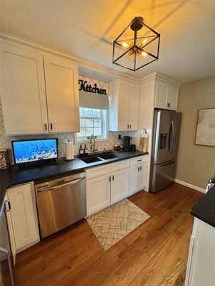 Interior, Kitchen, Pendant Lights, Stainless Steel Appliances, Wood Texture Flooring