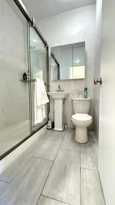 Bathroom, Glass Shower, Interior, Marble Walls