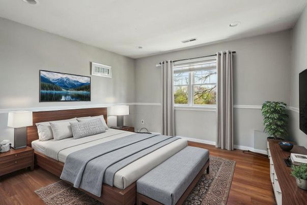 Bedroom, Interior, Recessed Lighting, Wood Texture Flooring