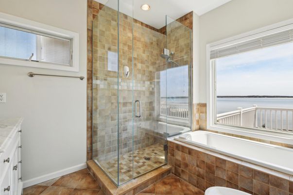 Bathroom, Glass Shower, Interior, Recessed Lighting, Water