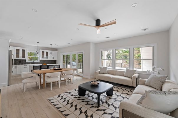 Dining room, Interior, Kitchen, Living room, Pendant Lights, Recessed Lighting, Wood Texture Flooring