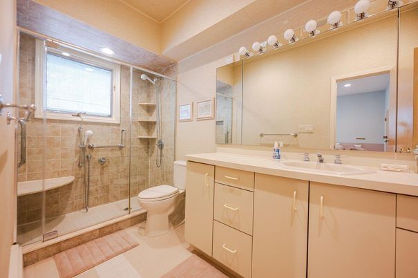 Bathroom, Dual Sink Vanities, Glass Shower, Interior, Recessed Lighting