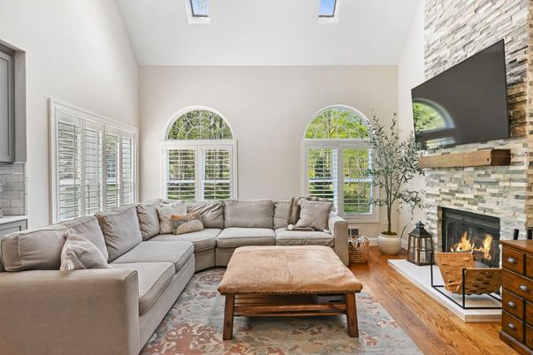 Fireplace, Interior, Living room, Stone Walls, Wood Texture Flooring